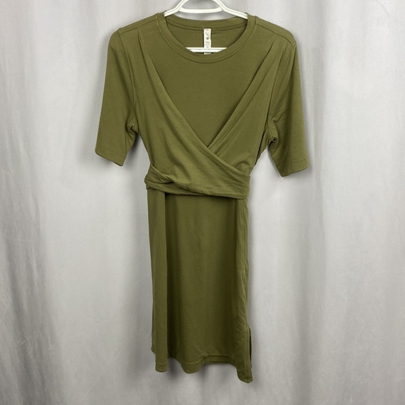 Lululemon Cotton Wrap-Front T-Shirt Dress - Bronze Green - Size 6 - Picture 5 of 11
